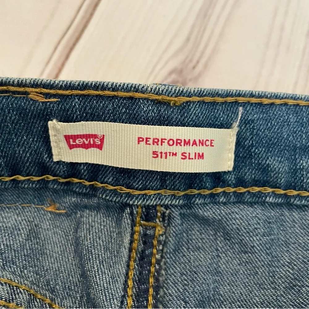Levi’s Performance 511 Slim Jeans Boys Size 4 Blue Straight Leg Adjustable Waist - Picture 10 of 14